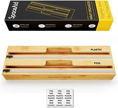 SpaceAid WrapNeat 2 in 1 Long Wrap Dispenser with Cutter and Labels, Plastic Wrap, Aluminum Foil ... | Amazon (US)