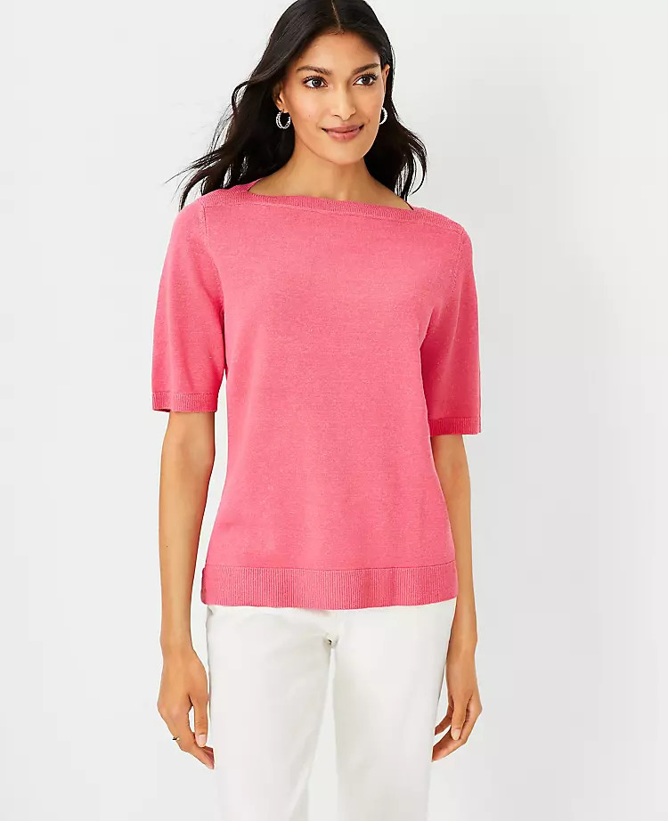 Linen Blend Boatneck Sweater Tee | Ann Taylor | Ann Taylor (US)