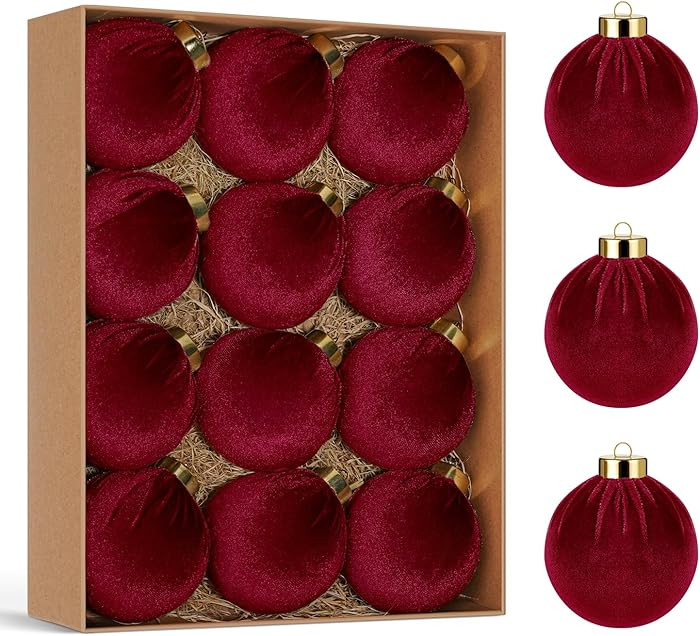 Artmag Christmas Tree Ornaments Velvet Balls, 12 PCS Plastic Shatterproof Xmas Hanging Balls for ... | Amazon (US)
