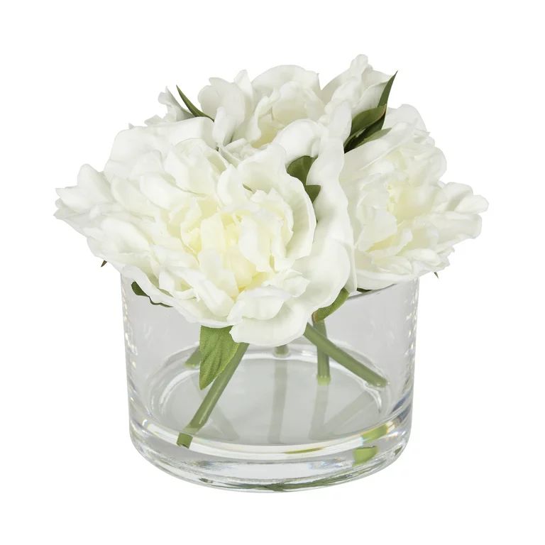 Better Homes & Gardens 7" Real Touch Faux White Peonies Flowers with Illusion Water | Walmart (US)