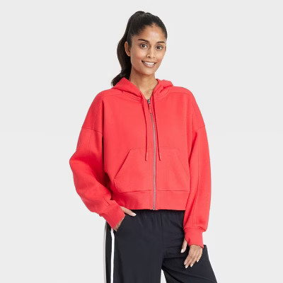 Women's Fleece Full-Zip Hooded Sweatshirt - JoyLab™ Red M | Target