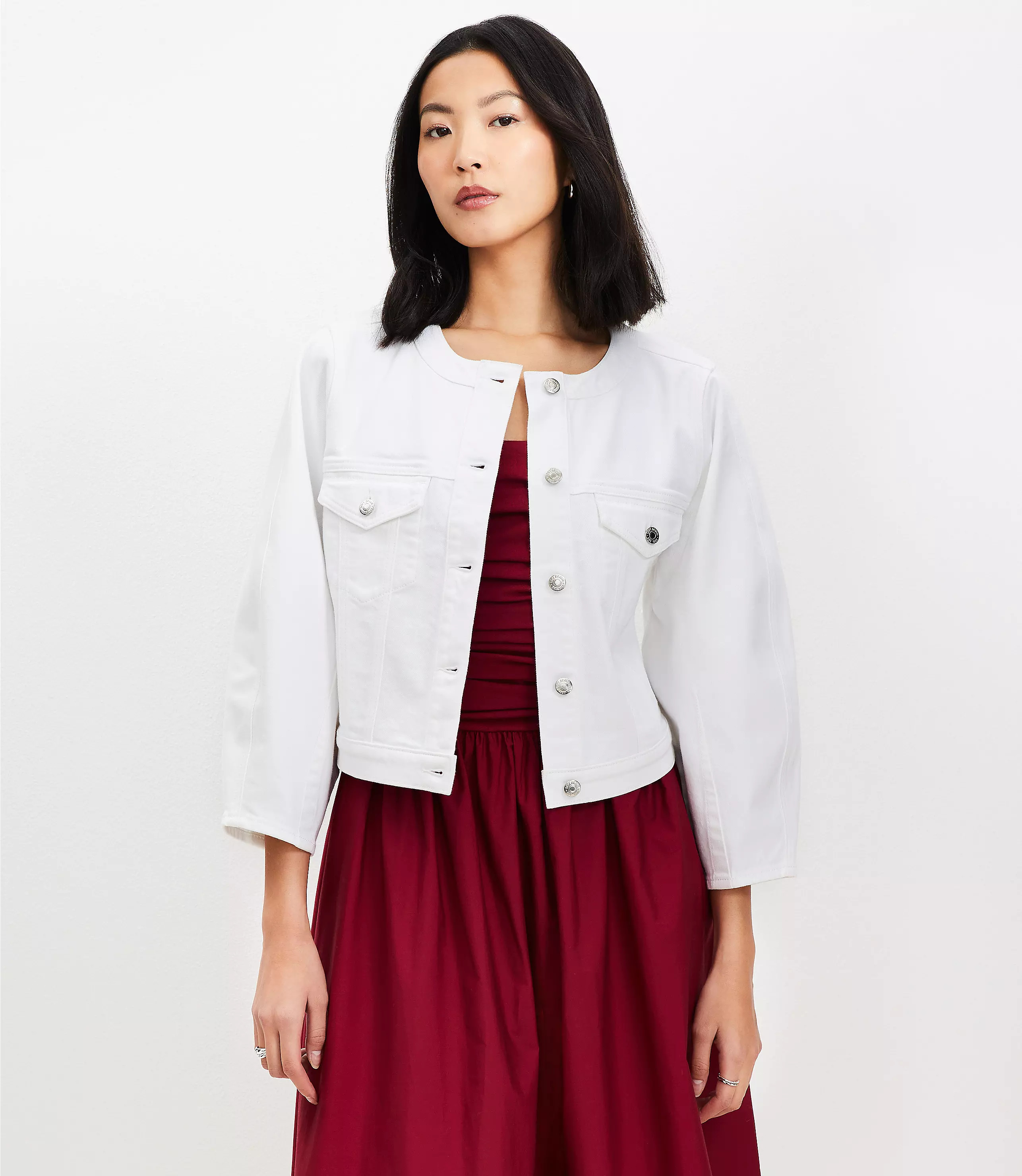 Balloon Sleeve Denim Jacket in White | LOFT