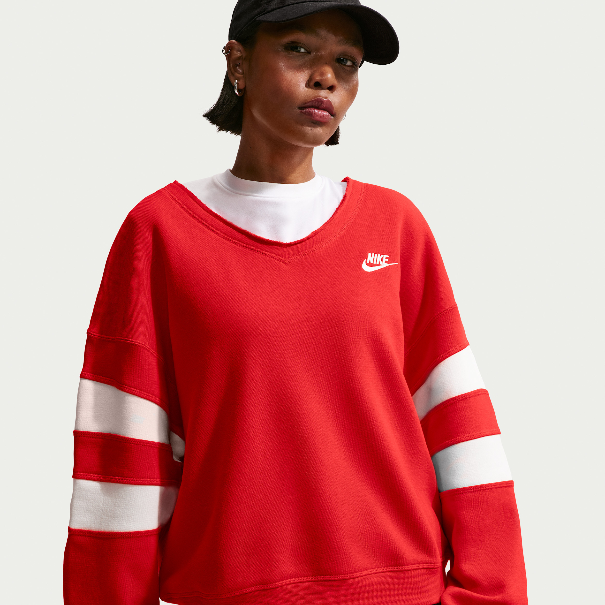 Women's Nike Sportswear Club Fleece Oversized V-Neck Sweatshirt in Red | IQ0084-657 | Nike (US)