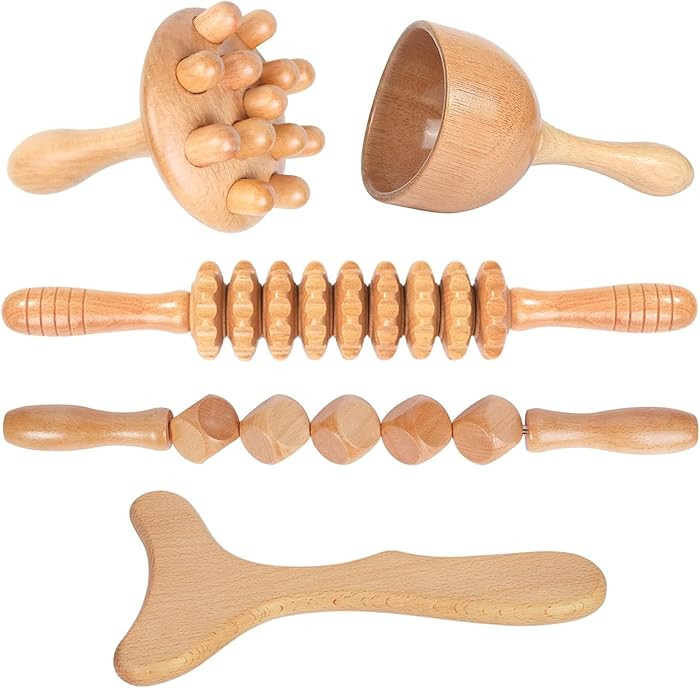 Komogir Wood Therapy Massage Tools 5-in-1 Lymphatic Drainage Massager Maderoterapia Kit Wooden Ma... | Amazon (US)