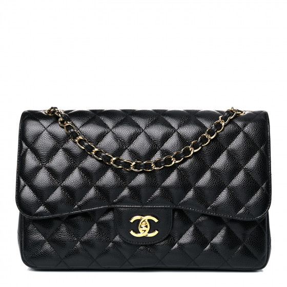 CHANEL Caviar Quilted Jumbo Double Flap Black | Fashionphile