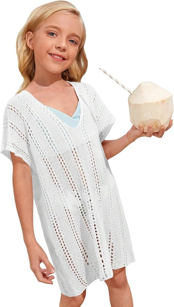 SOLY HUX Girl's Spaghetti Strap Split Hem Crochet Beach Swimsuit Bikini Cover Up | Amazon (US)