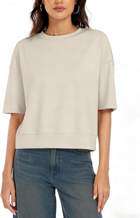 YOINS Short Sleeve T-Shirts for Women Oversized Crew Neck Modal Soft Basic Tops Drop Shoulder Sum... | Amazon (US)