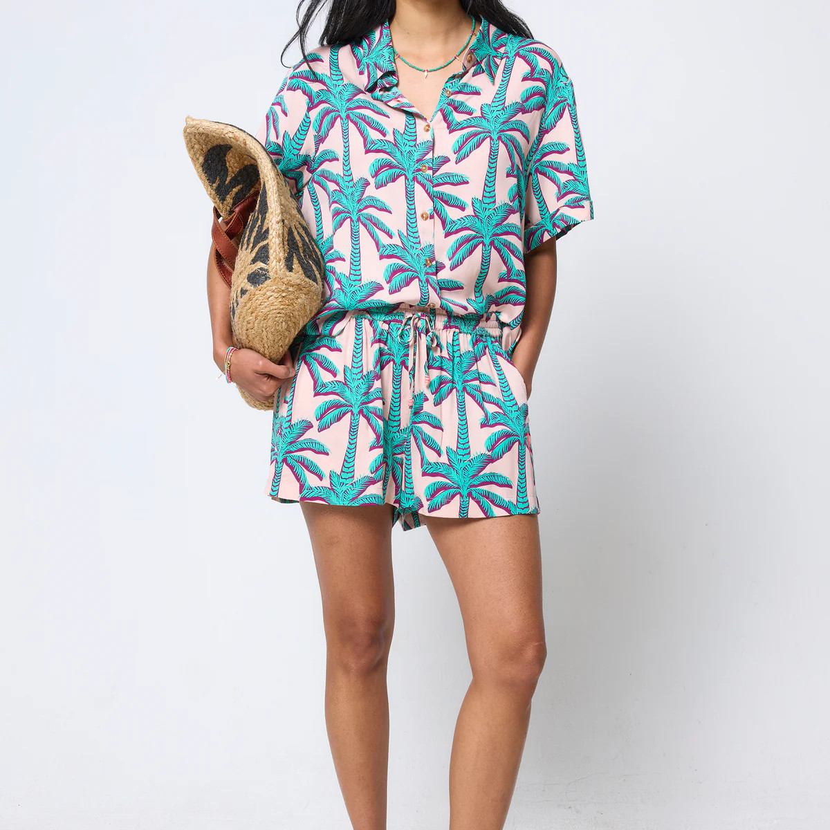 Cream with Green Shadow Palm Shirt Scamp & Dude | Scamp & Dude