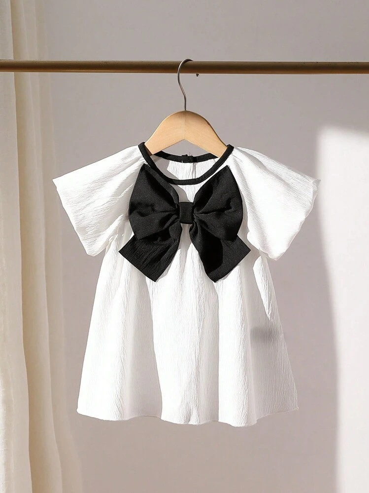 SHEIN Playful Pals Baby Girl Fashionable Artistic Design Princess-Style Dress With Bow Decoration | SHEIN
