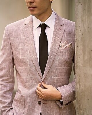 Extra Slim Brown Plaid Linen-Blend Suit Jacket | Express