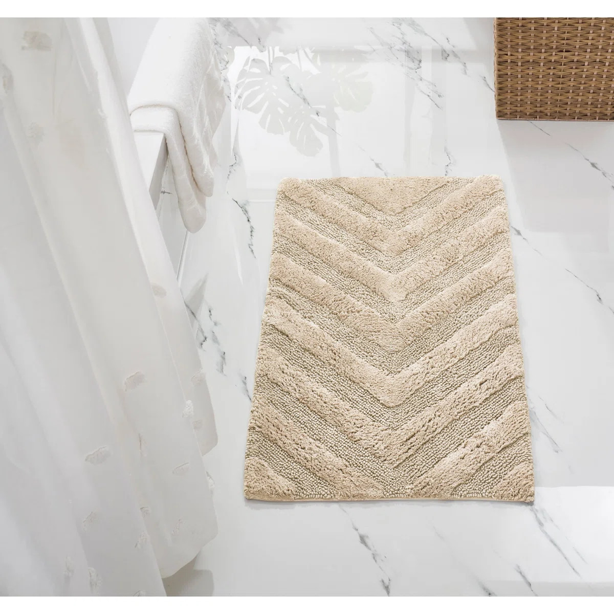 Branston 100% Cotton Tufted Bath Rug with Non-Slip Backing Machine Washable Luxurious Chervon Pat... | Wayfair North America