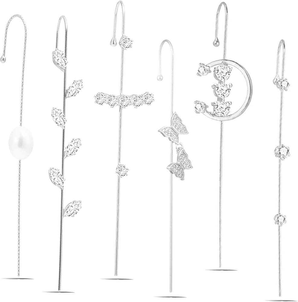 8/9/10pcs Ear Cuffs Crawler Hook Earrings for Women Silver Hypoallergenic Piercing Ear Wrap Climb... | Amazon (US)