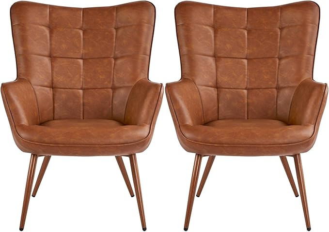 Yaheetech Faux Leather Chair Upholstered Living Room Chairs Accent Armchair with Tapered Legs Tuf... | Amazon (US)