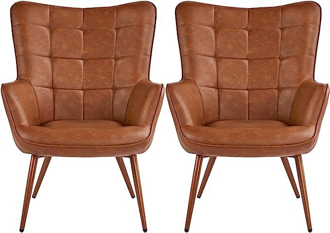 Yaheetech Faux Leather Chair Upholstered Living Room Chairs Accent Armchair with Tapered Legs Tuf... | Amazon (US)