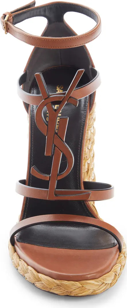 Cassandra YSL Logo Raffia Wedge Sandal (Women) | Nordstrom