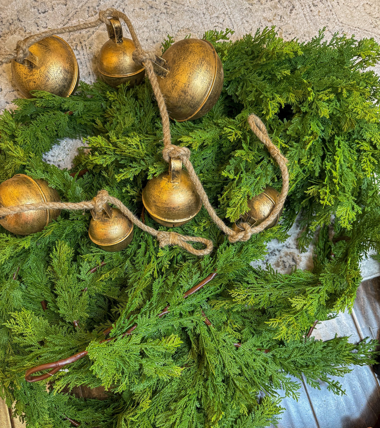 Real touch cedar garland and sleigh bell garland and cedar wreathh

#LTKStyleTip #LTKHoliday #LTKSeasonal