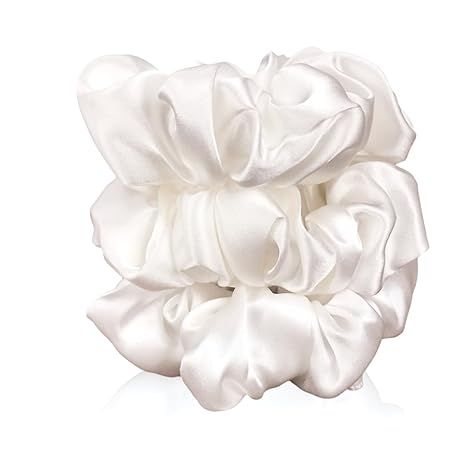 CELESTIAL SILK Mulberry Silk Scrunchies for Hair (Large, Ivory) | Amazon (US)
