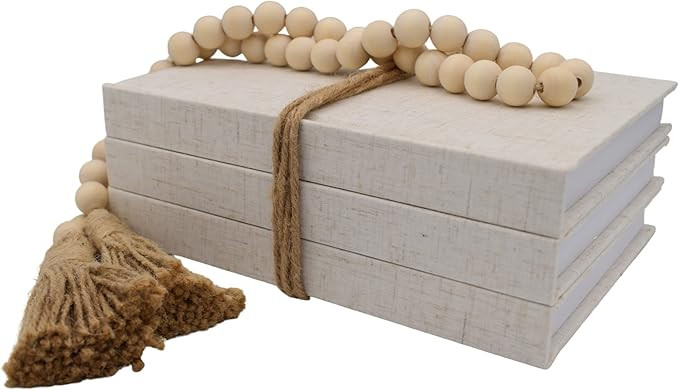 Kigan Home Linen Covered Decorative Books, Set of 3 - Neutral Fabric Decorative Books for Boho Ho... | Amazon (US)