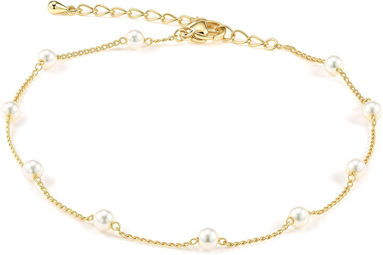 Ankle Bracelets for Women 14K Gold Plated Anklet Silver Anklets Waterproof Evil Eye Beaded Pearl ... | Amazon (US)