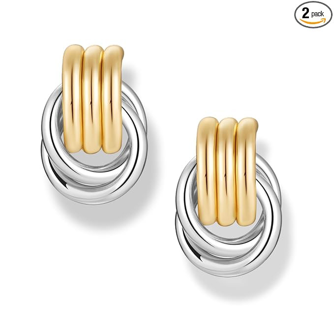 Chunky Knot Earrings Geometric Drop Dangle Statment Trendy Earrings Studs for Women_M Size | Amazon (US)