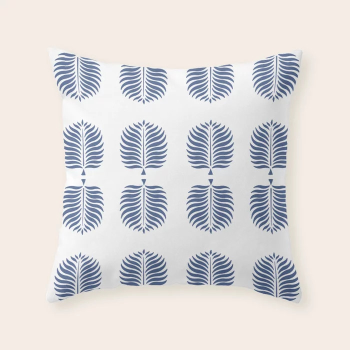 TROPICAL PALMS . WHITE + CABANA BLUE Throw Pillow | Society6