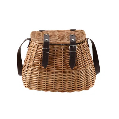 Charnese Fishing Creel Basket, Wicker Picnic Basket, Carrying Basket With Lid And Shoulder Strap | Wayfair North America