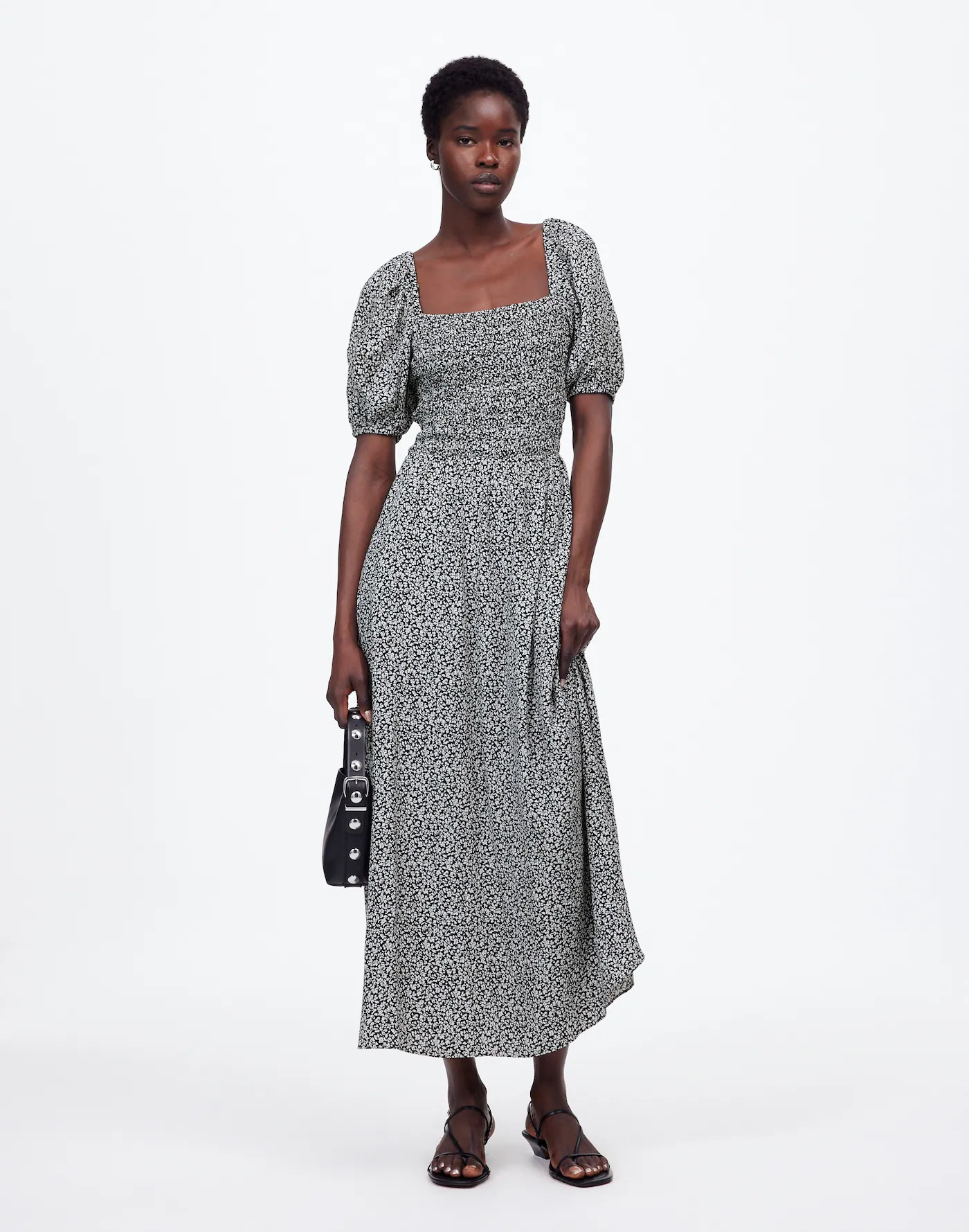 Smocked Puff-Sleeve Midi Dress in Floral | Madewell