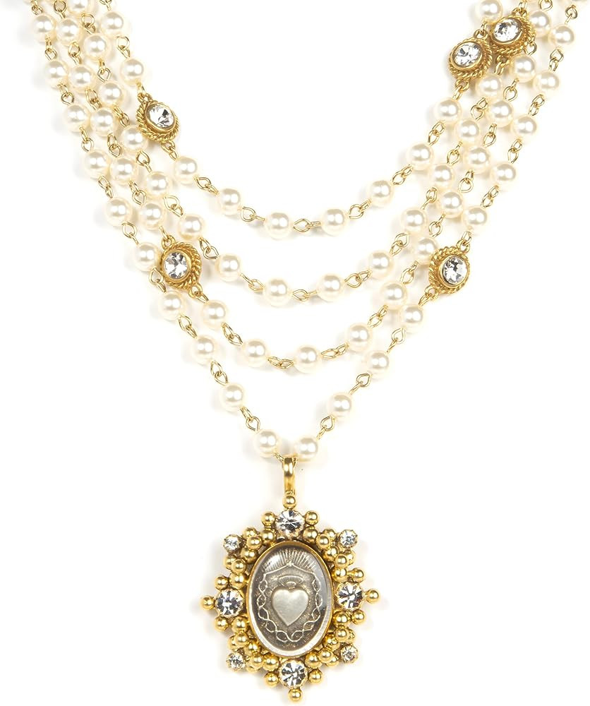 Virgins Saints & Angels Magdalena 6mm Pearl Crystal Necklace for Women, Multi-Strand Layered, Lux... | Amazon (US)