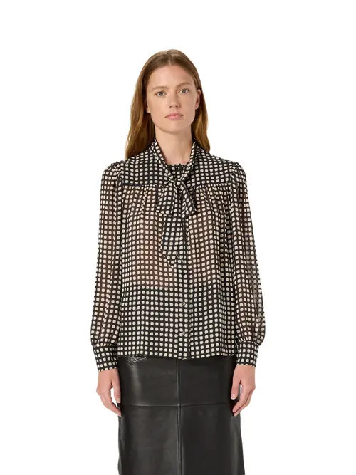 GERARD DAREL Alisha Sheer Tie Neck Printed Blouse in Black at Nordstrom, Size 4 | Nordstrom