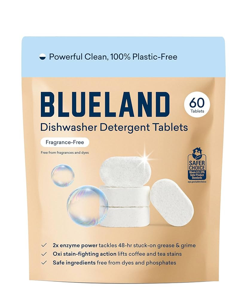 BLUELAND 100% Plastic-Free Dishwasher Detergent Tablets, 60 Count, Unscented Eco Friendly Dishwas... | Amazon (US)