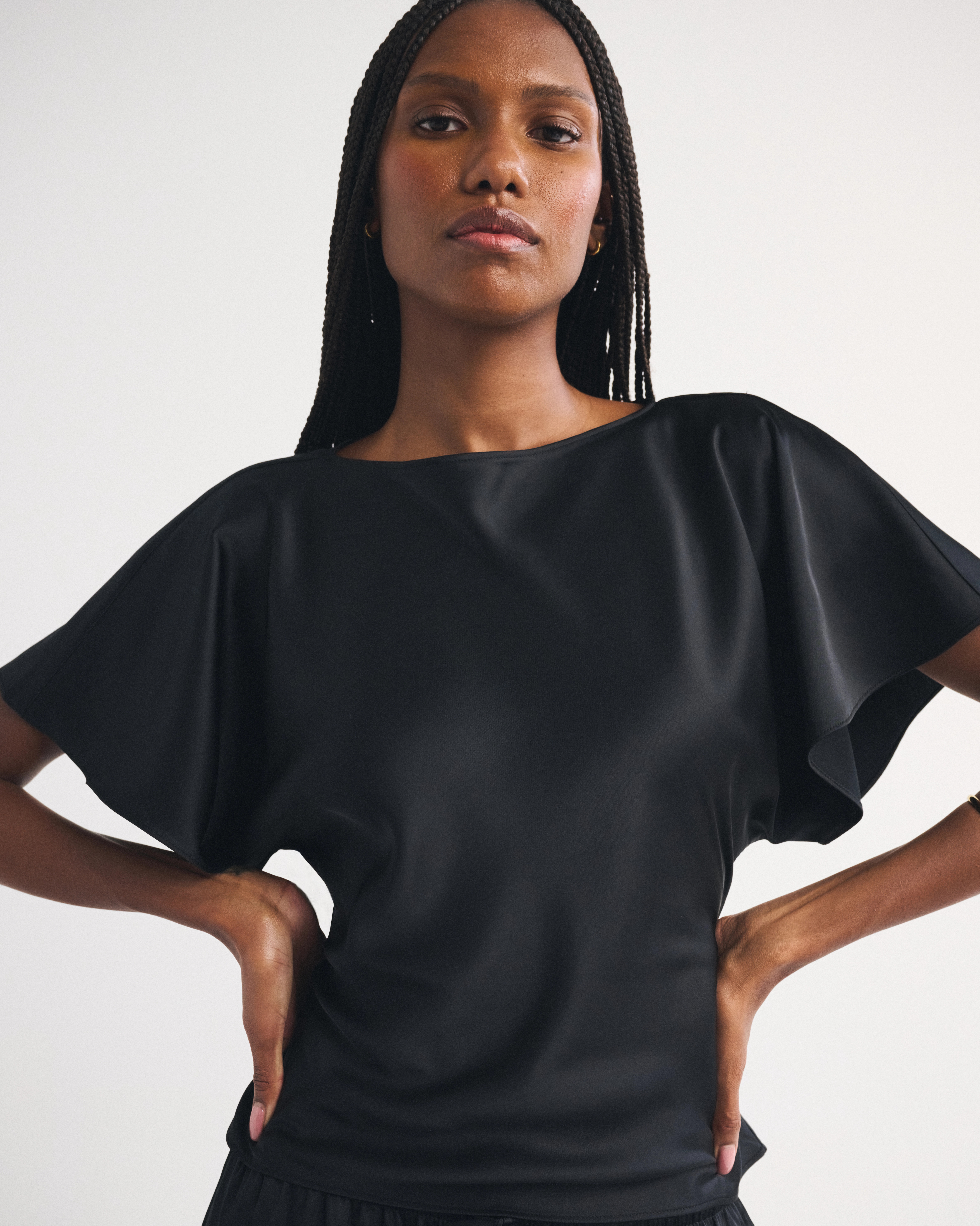 Satin Flutter Sleeve Slash Top | Abercrombie & Fitch (US)