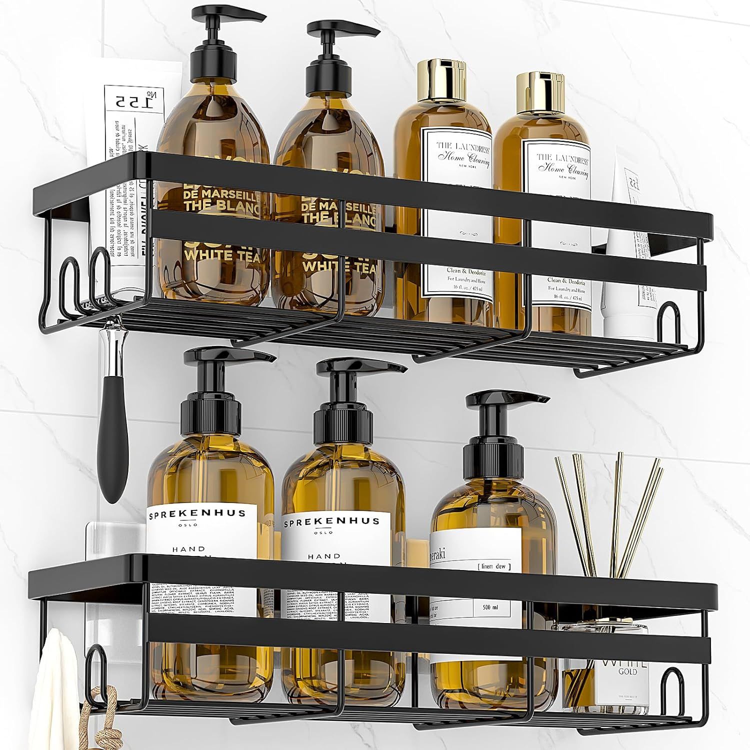 WOWBOX Shower Caddy Shelf Organizer, 2 Pack Adhesive Black Bathroom Accessories, Save Space with ... | Amazon (US)