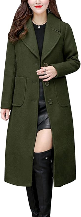 chouyatou Women's Big Notch Lapel Single Breasted Mid-Long Wool Blend Coat | Amazon (US)