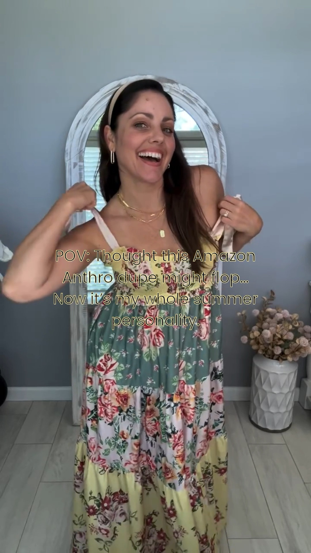 Vacation Outfit... When the Amazon Anthropologie dupe is even better on… you accessorize and plan your whole weekend around it. 👗☀️ (Wearing a medium!)
Styled with all the staples I keep reaching for:
👒 Gigi Pip hat (Amazon find!)
👜 Amazon bag
🕶️ New sunnies (linked from a different shop!)
✨ Gorjana & Catbird layered jewelry
👡 Dolce Vita heels — plus the Amazon dupe that looks identical for way less 💸

Comfy, chic, and totally mom-life approved. Tap to shop the full look!


#LTKSummerEdit #LTKSeasonal #LTKShoeCrush