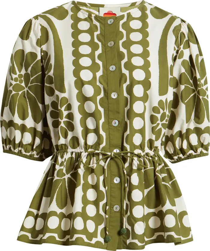 Palermo Floral Cotton Drawstring Waist Button-Up Shirt | Nordstrom