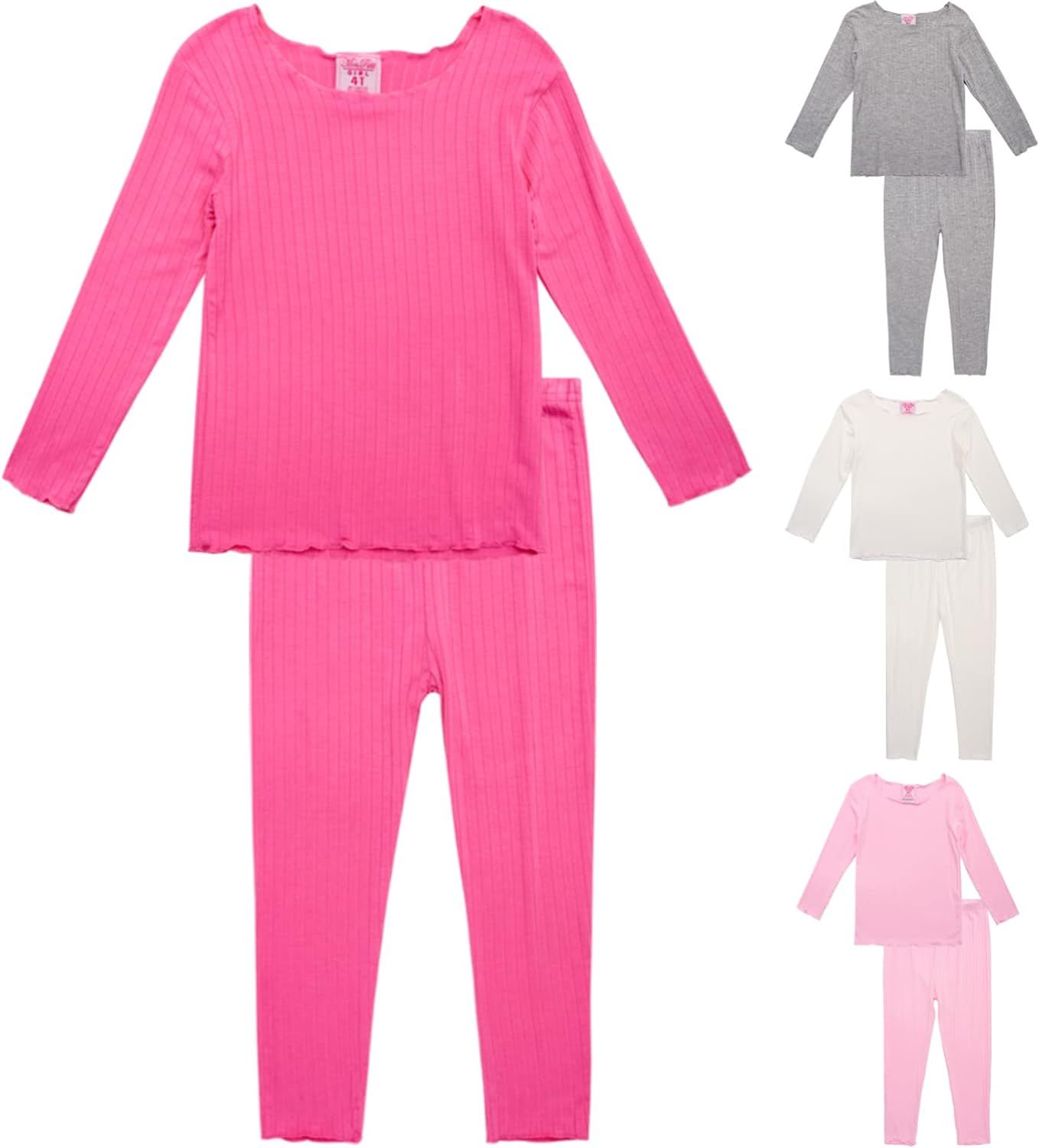 Mon Petit Baby Girls' Pajama Set - 8 Piece Rib Knit Sleepwear Shirt and Jogger Pants (12M-7) | Amazon (US)