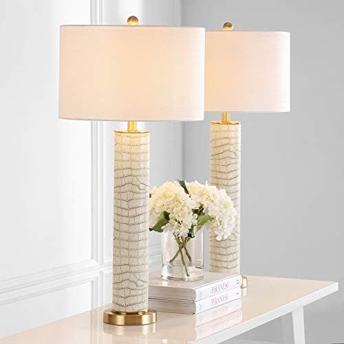 SAFAVIEH Lighting Collection Ollie Modern Contemporary Cream Faux Alligator 32-inch Bedroom Living R | Amazon (US)