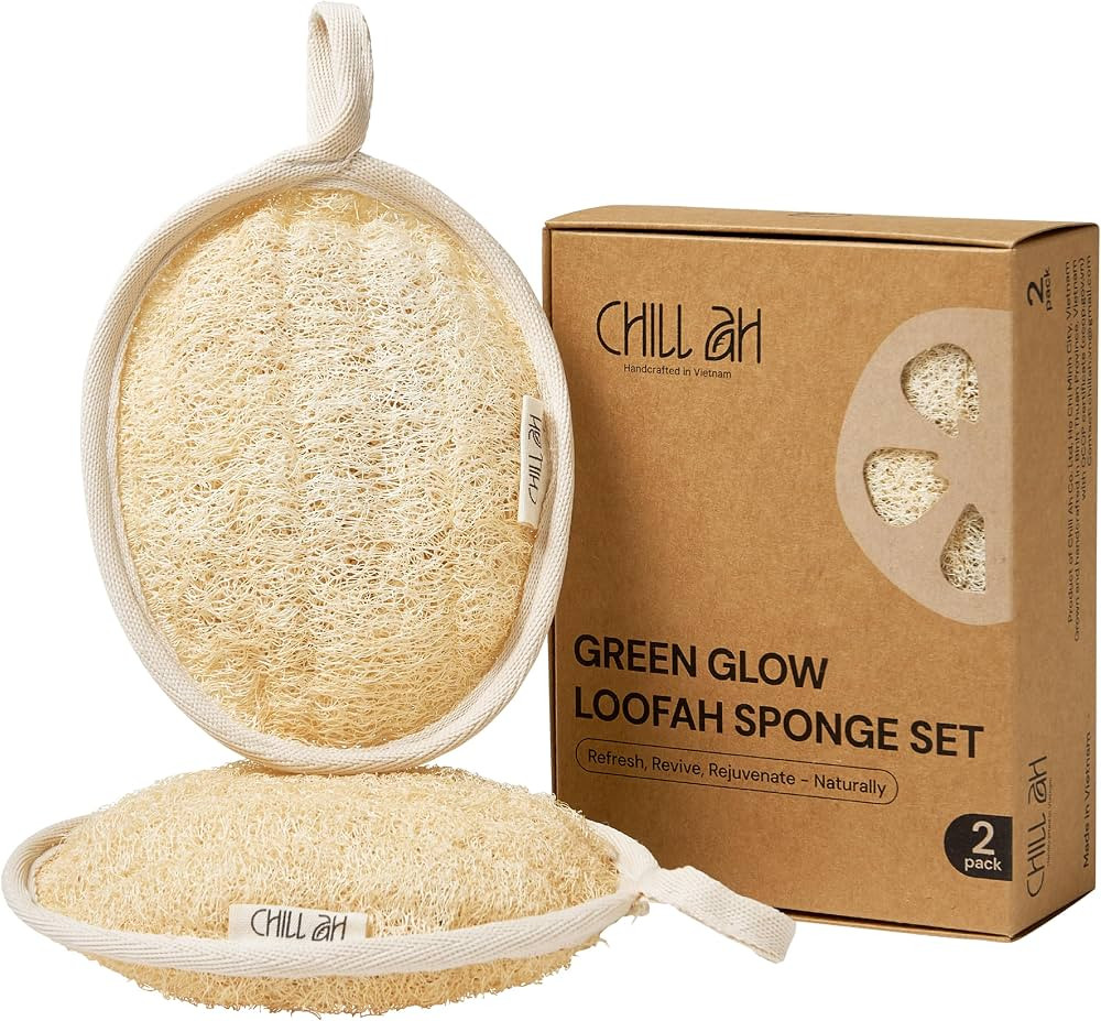 Green Glow All Natural Exfoliator Dual Sided Loofah Bath Sponge Set – 100% plant-based, dye-fre... | Amazon (US)