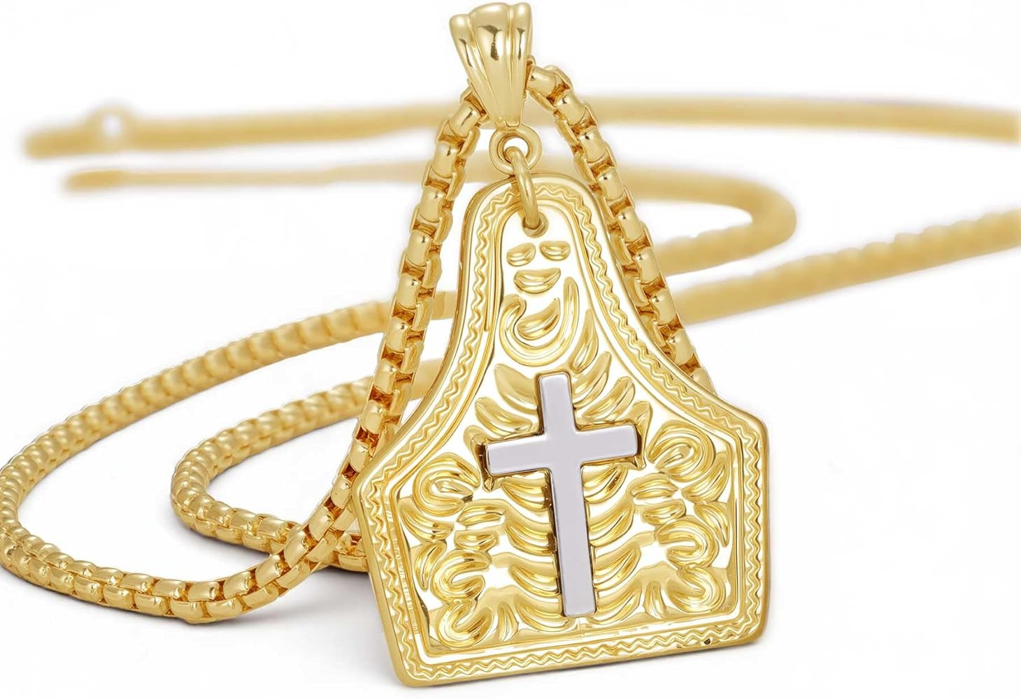 Western Cross Pendant Necklace for Men Women, 14K Gold Plated Cowboy Faith Necklace, Two-Toned We... | Amazon (US)