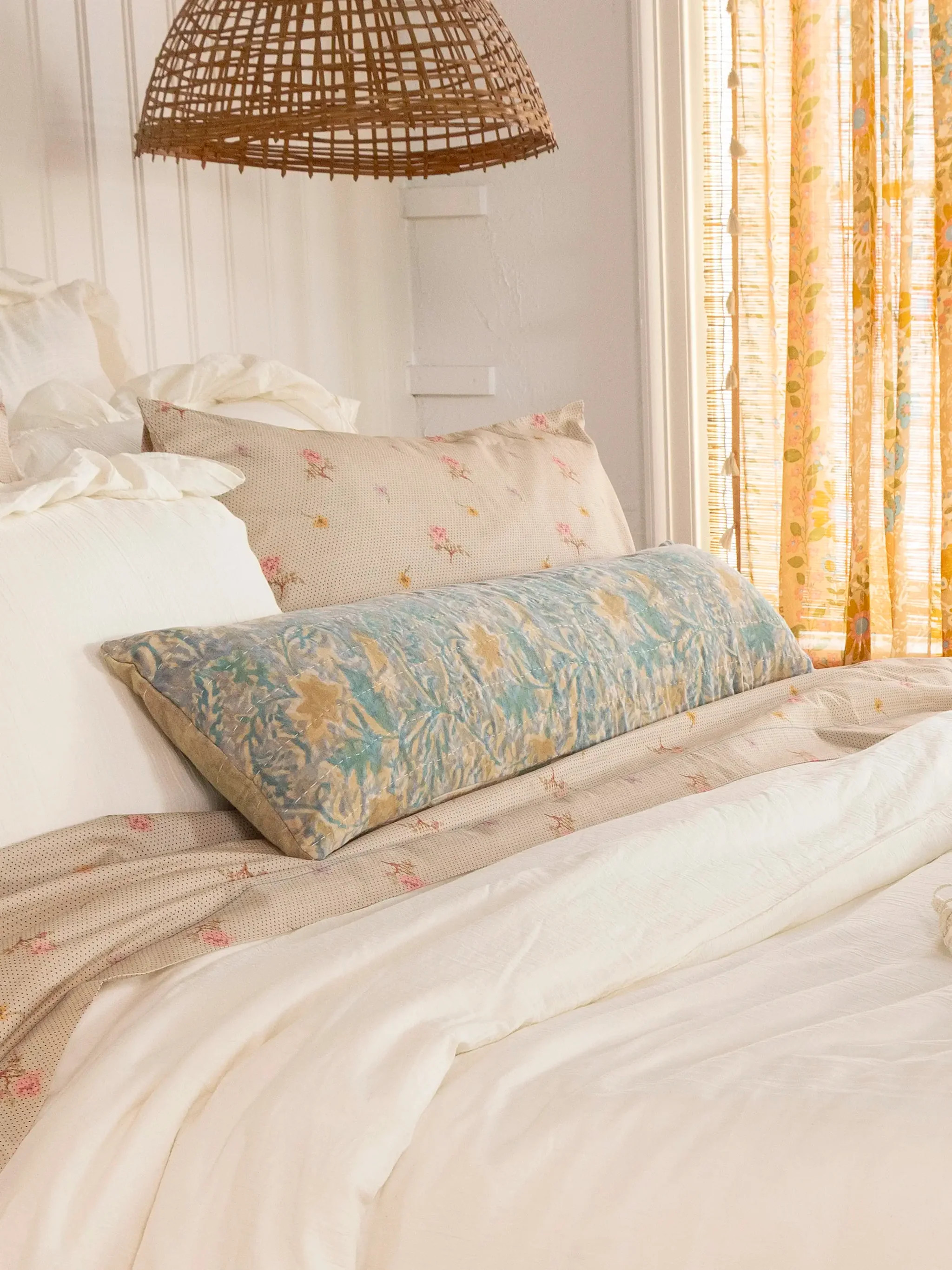 Vintage Kantha Reversible Lumbar Pillow - Blue | Natural Life