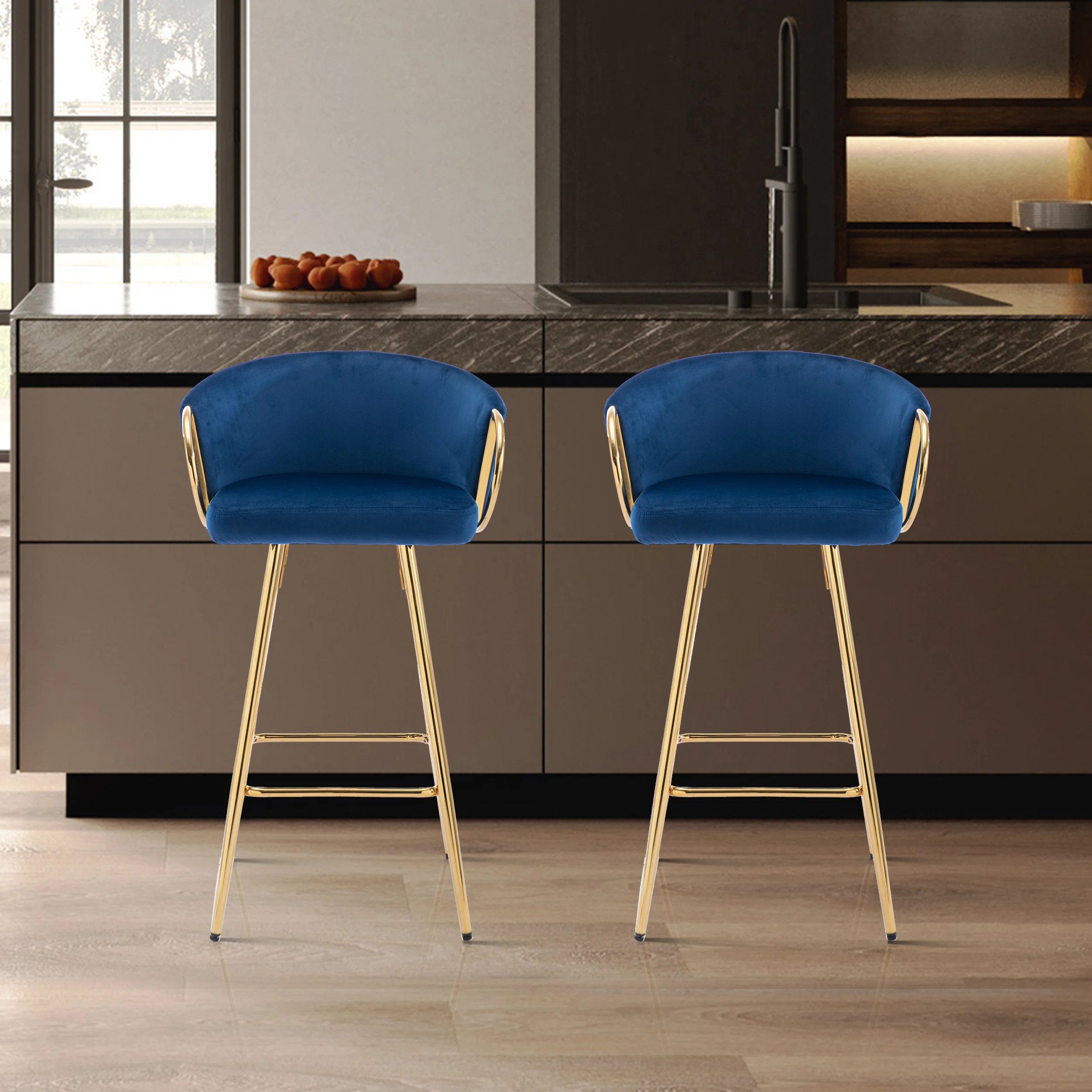 Everly Quinn Velvet Barstool Two-piece Set with Metal Armrests and Rectangular Footrest - Wayfair... | Wayfair North America