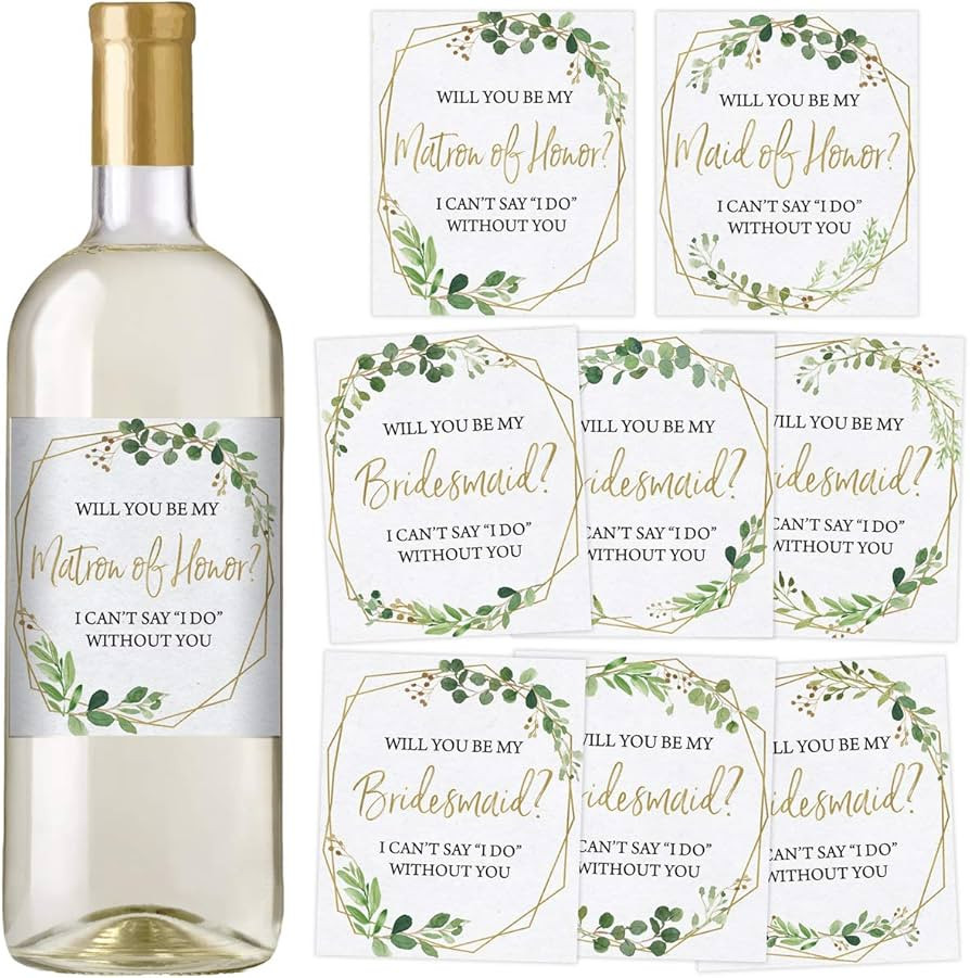 Printed Party Bridesmaid Proposal Wine Bottle Label Gift, Greenery, Set of 8 | Amazon (US)