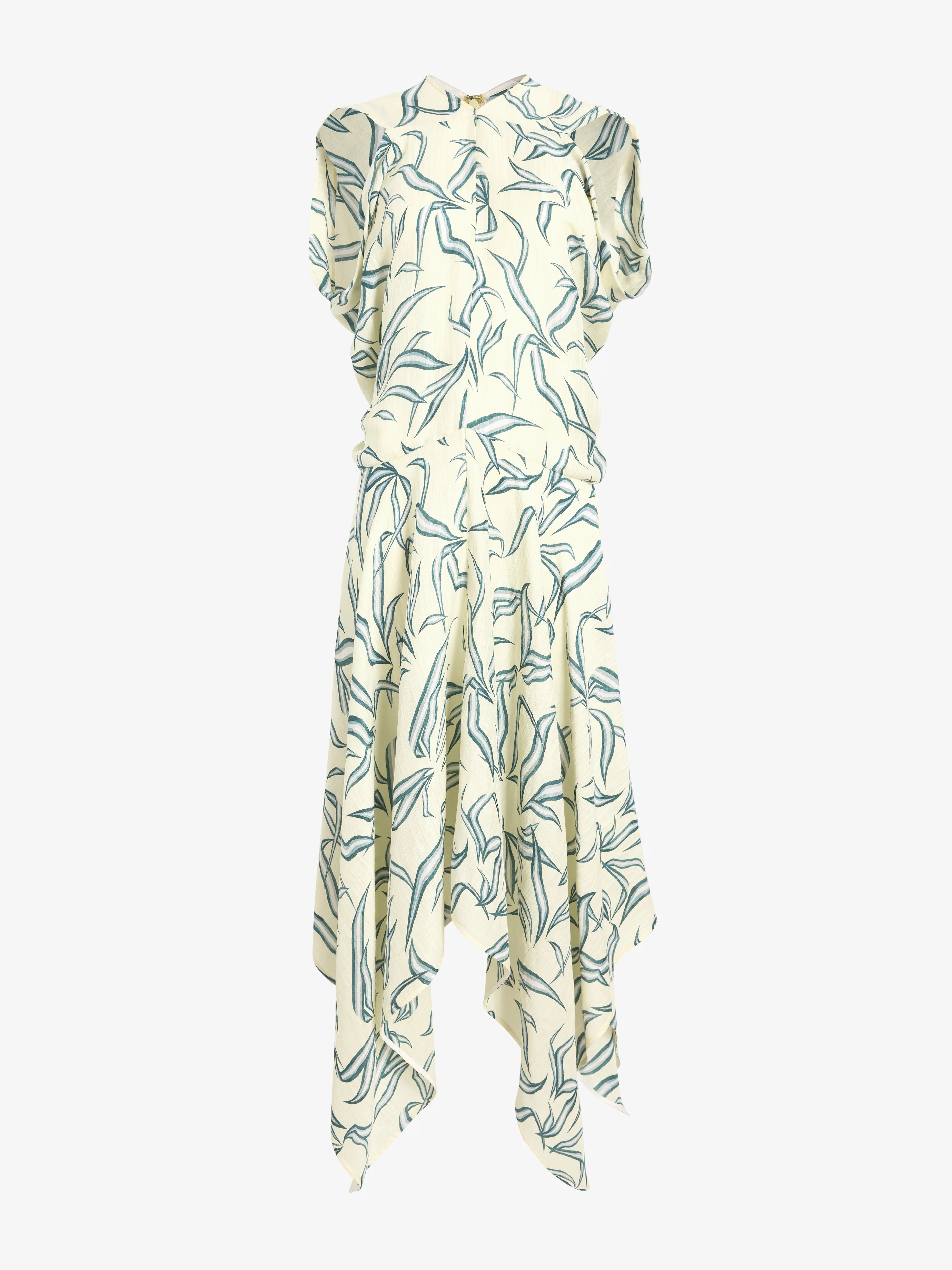 The Sybella Dress in Metalasse Silk Linen features a flowing silhouette, detailed with a floral p... | Proenza Schouler LLC