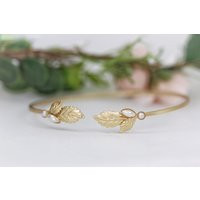 Fawn Arm Bracelet, Pearl & Leaves Gold Bridal Jewelry, Cuff, Wedding Band, Rustic | Etsy (US)