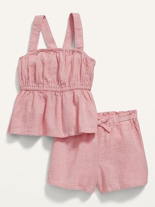 Sleeveless Linen-Blend Peplum Top and Shorts Set for Baby | Old Navy (US)