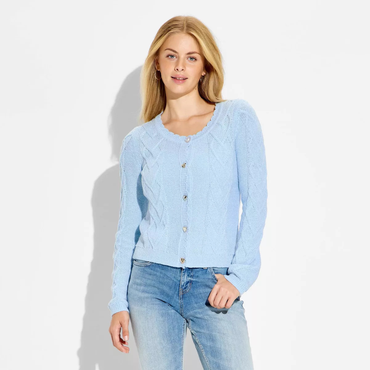 Women's Heart Cable Cardigan - Wild Fable™ Light Blue XXS | Target