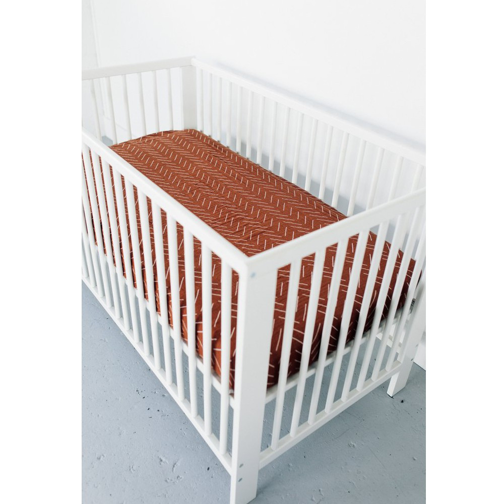 Muslin Crib Sheet, Rust Mudcloth | SpearmintLOVE