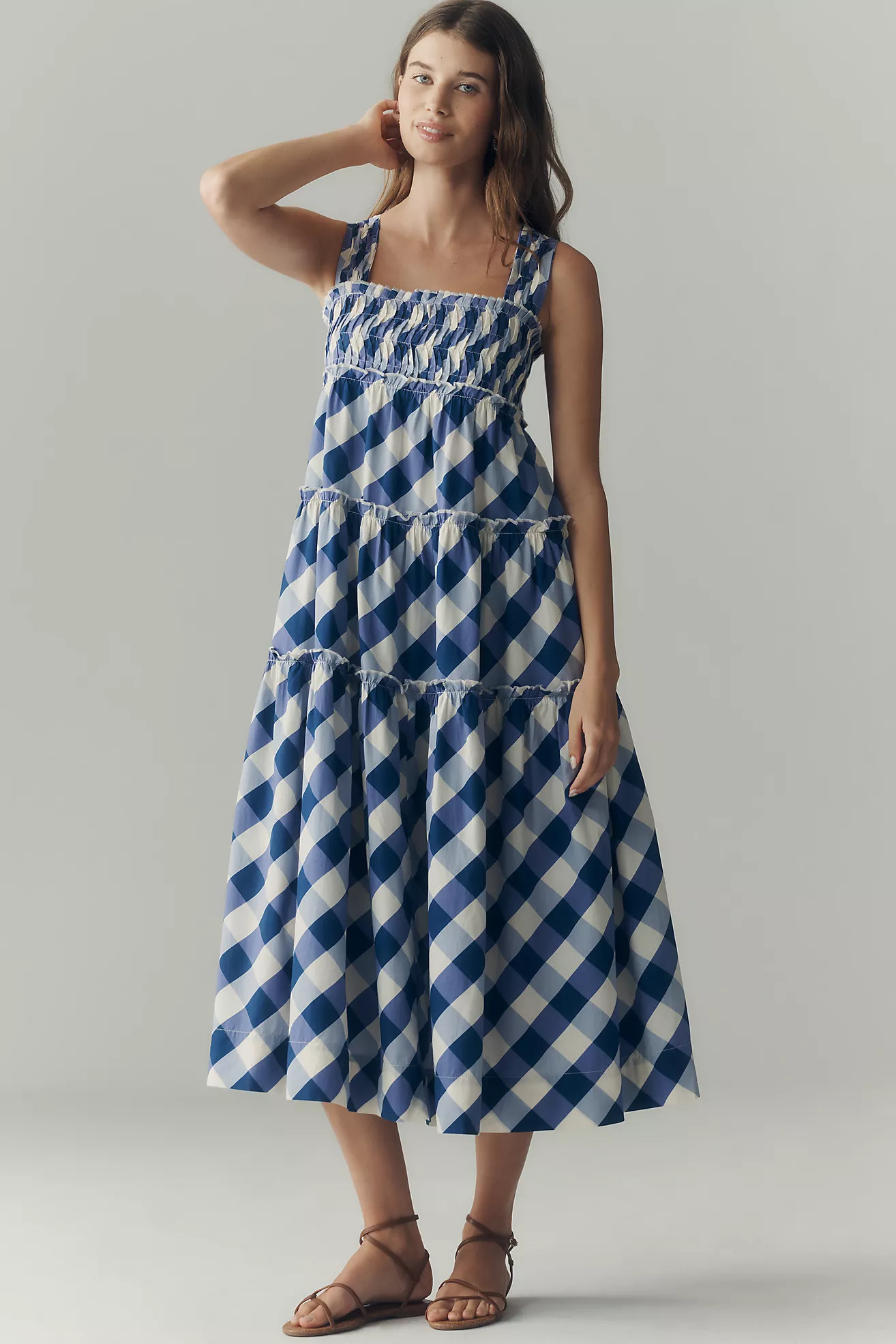 The Helena Square-Neck Smocked Tiered Midi Dress | Anthropologie (US)