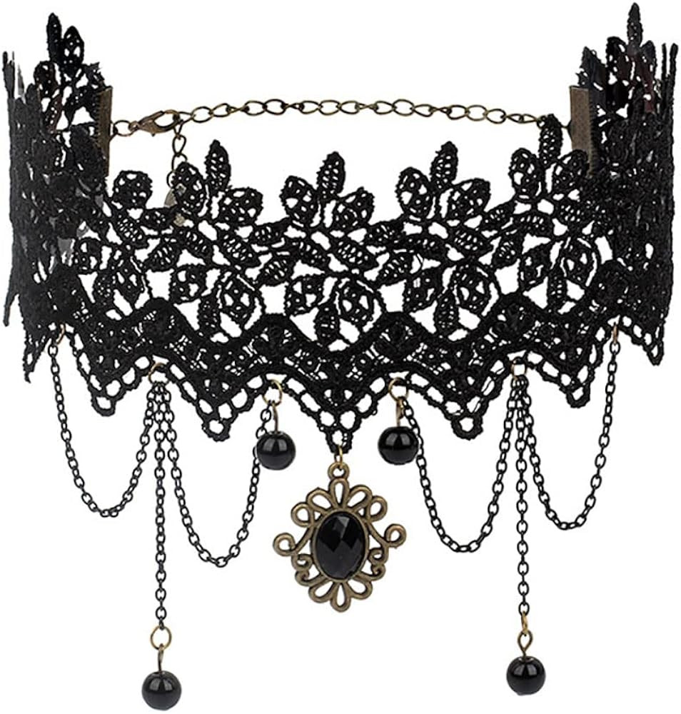 ACEDRE Gothic Black Lace Choker Necklace Vampire Lolita Halloween Collars Jewelry Accessory for W... | Amazon (US)