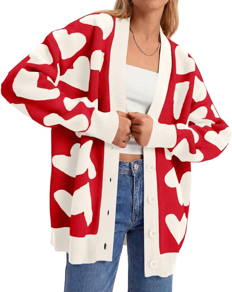 Saodimallsu Womens Heart Cardigan Sweaters Cute Valentines Oversized V Neck Button Up Winter Swea... | Amazon (US)